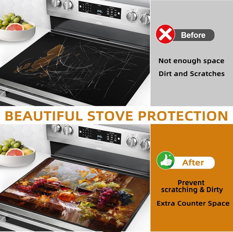 WRTCPOC Autumn Stove Top Cover for Electric Stove,The Harvest Season Glass Top Stove Cover Protector,Red Wine Glasses Glass Cooktop Covers Pumpkins Kitchen Flat Electric Stove Top Covers - Image 5
